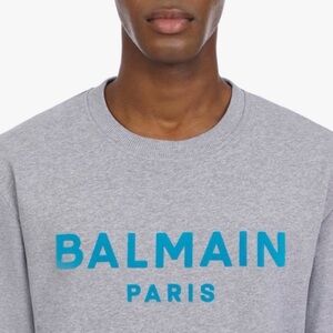 Balmain Paris Flock Blue Logo Spellout
NEW Pullover Sweatshirt in Grey